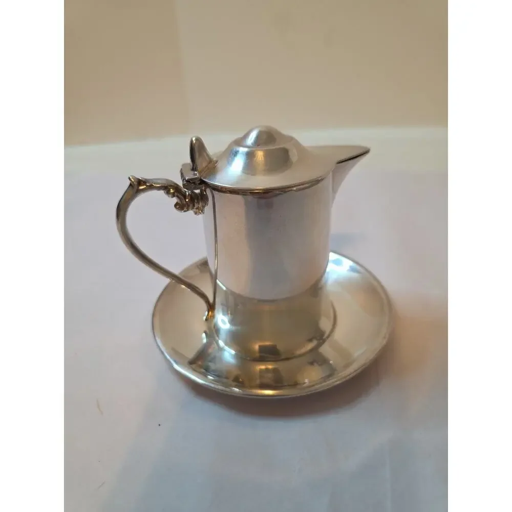 Antique Wallace Silver Plate M616 Creamer Attached Plate Hinged Lid